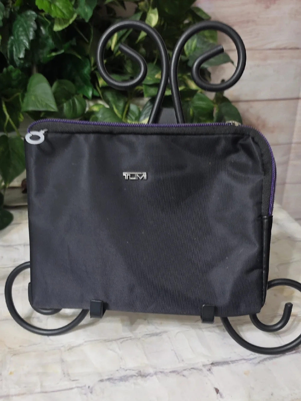 Tumi For Delta Black Nylon Toiletry Pouch with Purple Zipper Trim